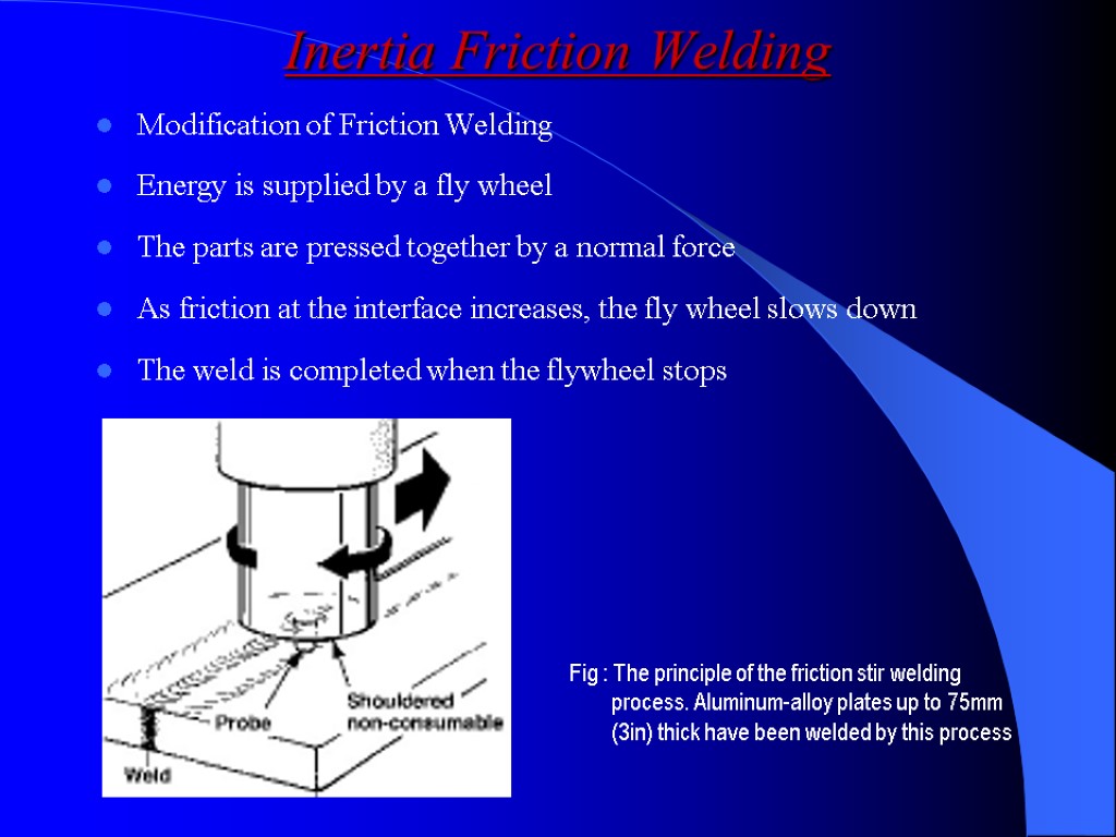 Inertia Friction Welding Modification of Friction Welding Energy is supplied by a fly wheel